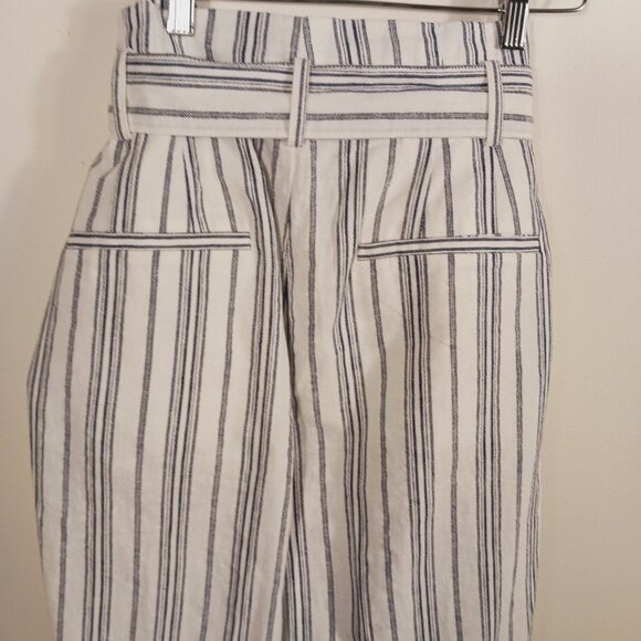 NWT Madewell, Size 14, White Navy Stripe Linen Blend Paper Bag  Crop Pants - Picture 10 of 16